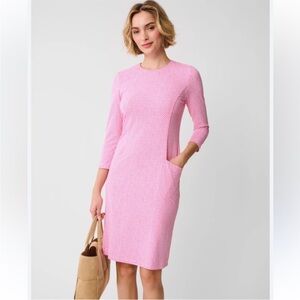 J. McLaughlin Catalyst Dress 3/4 Sleeve Pink White crewneck Small